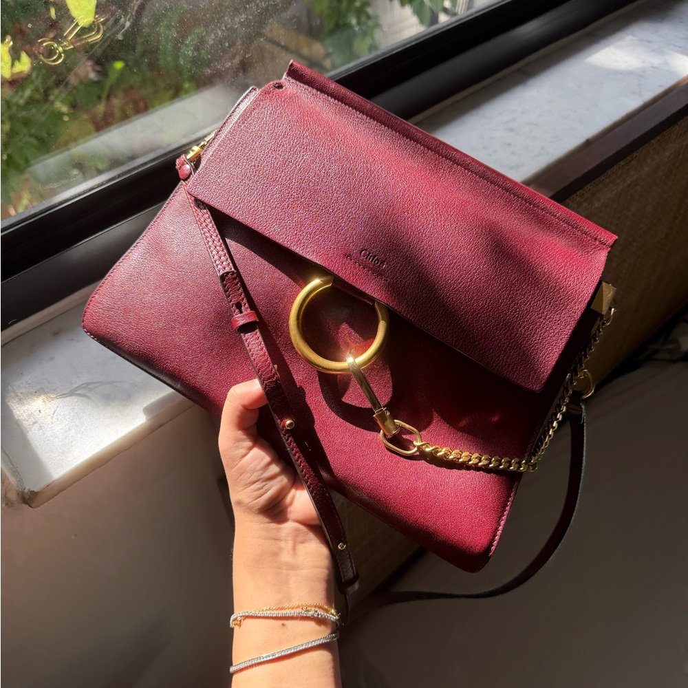 Chloe Red Leather Medium Faye Shoulder Bag